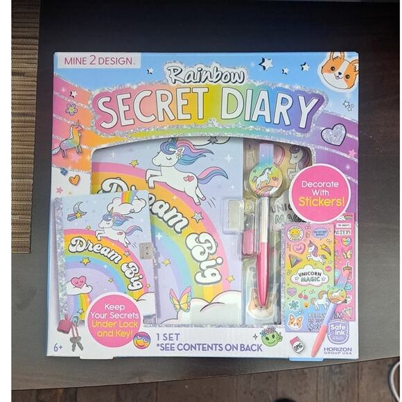 Rainbow Unicorn 80 Page Secret Diary Journal with Lock Key Pen & Stickers - Picture 3 of 8